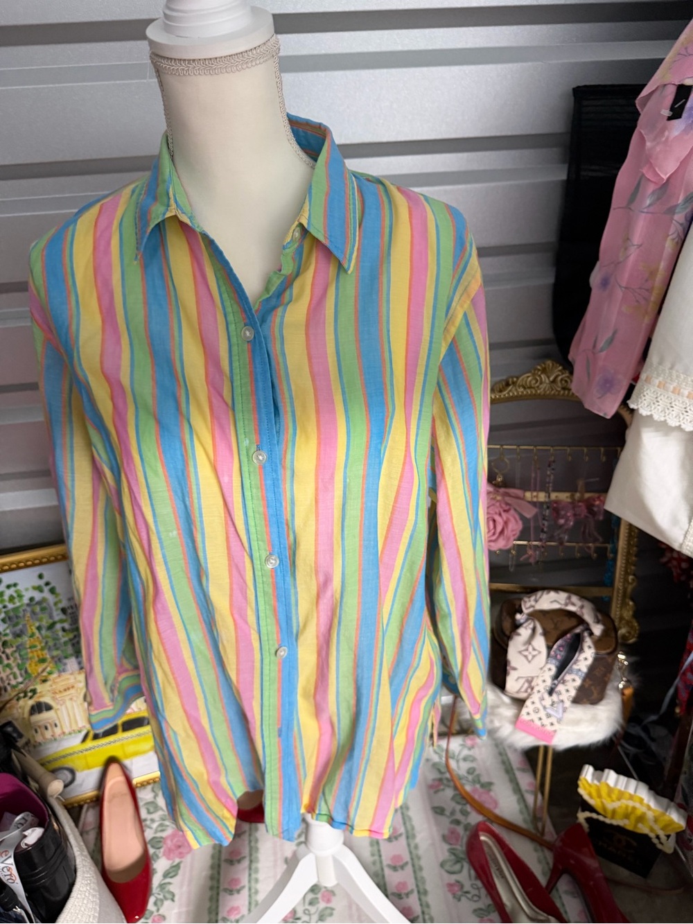 Lauren Ralph Lauren Pastel Multi-Stripe Button-Up Shirt
